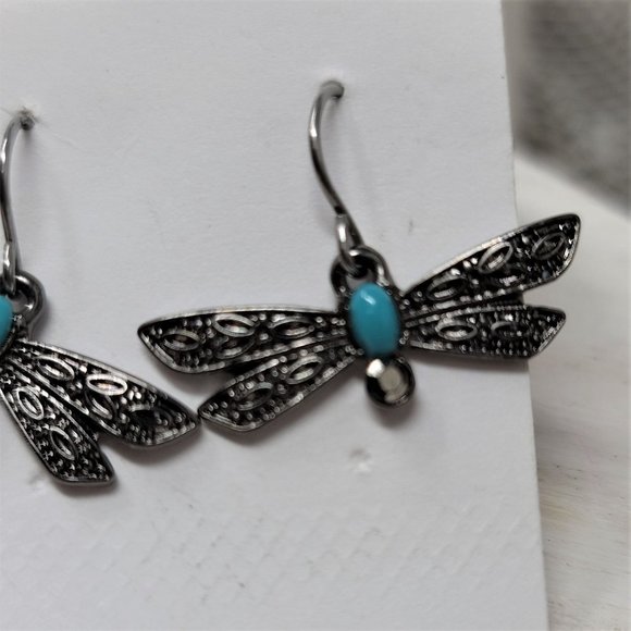 Sweet Small Dragonfly Pierced Earrings Ear Wires Silver - Picture 5 of 6